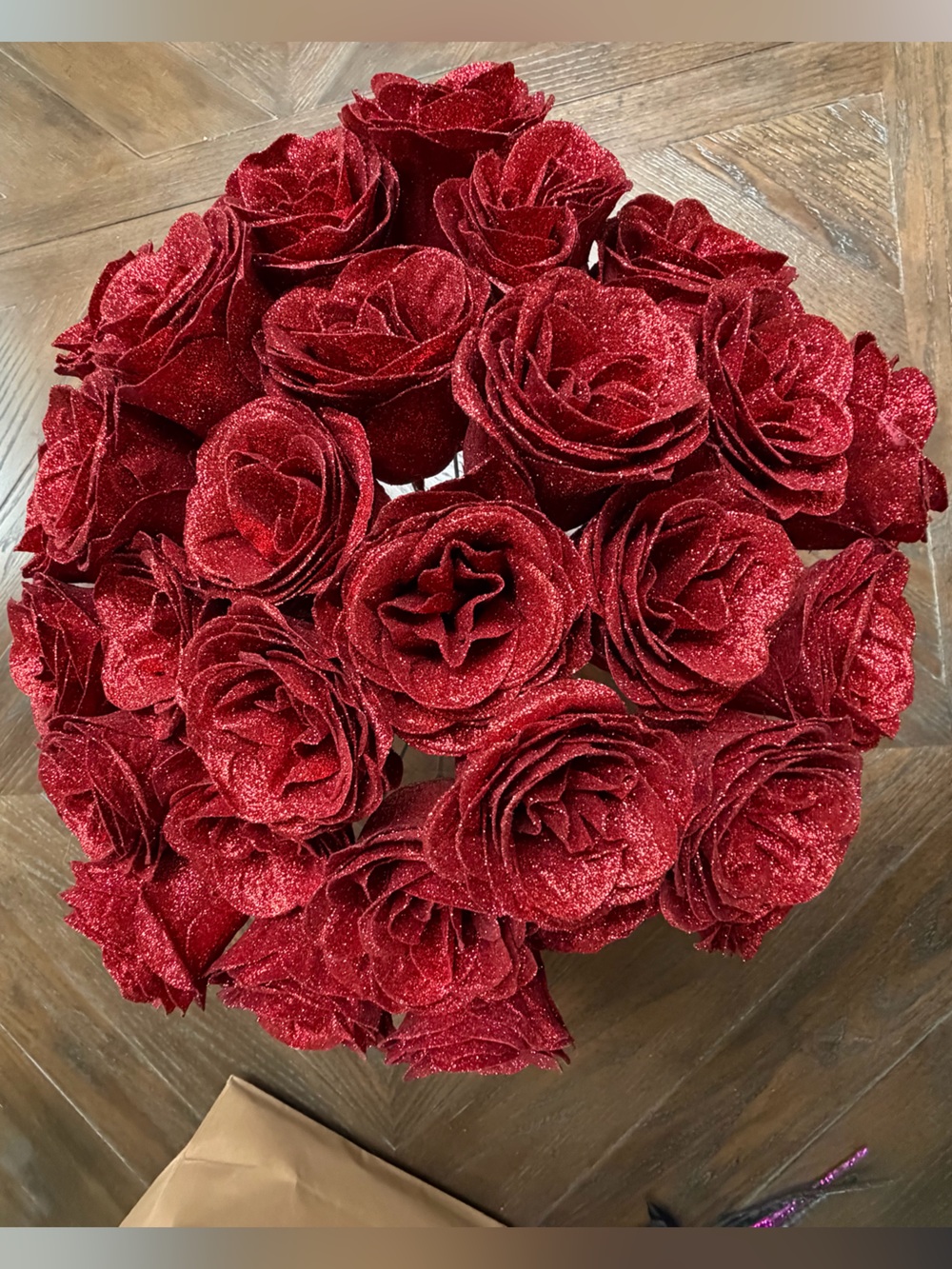 Red Glitter Rose Bouquet – 30 Artificial Roses – Valentine’s Day / Gothic Decor